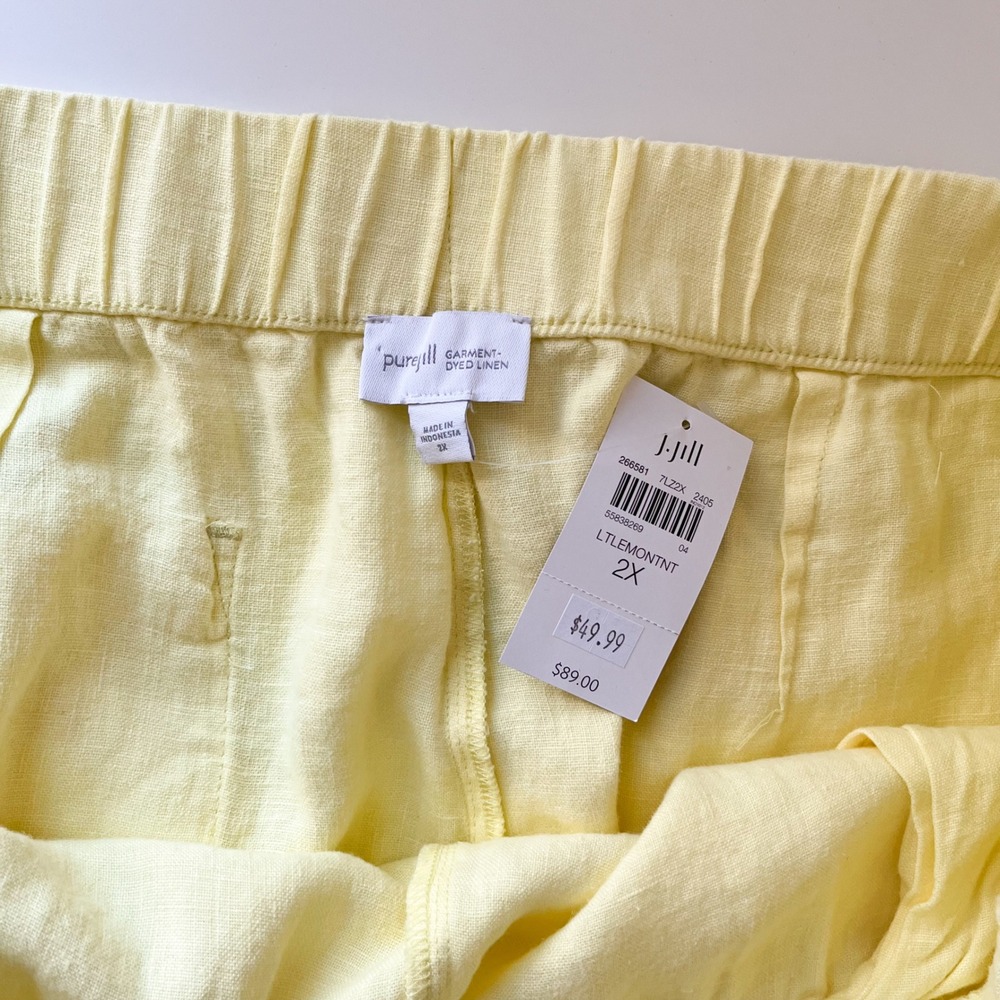 NEW J.Jill Pure Linen Trapunto Stitched Pants Butter Yellow Womens 2X - Picture 12 of 13